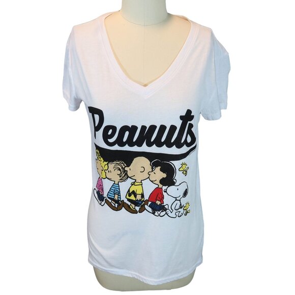 Peanuts Tops - PEANUTS Snoopy Charlie Brown V Neck Short Sleeve Graphic T Shirt Tee Size S